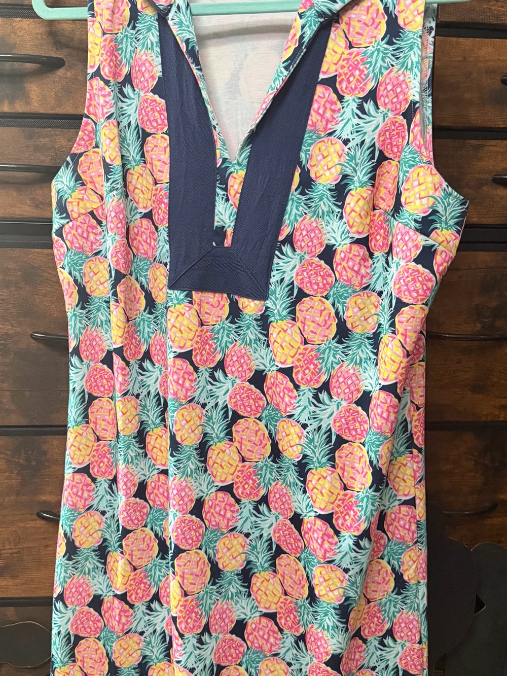 Simply Southern Navy Tropical Pineapple Print Sleeveless Midi Dress - Picture 4 of 7
